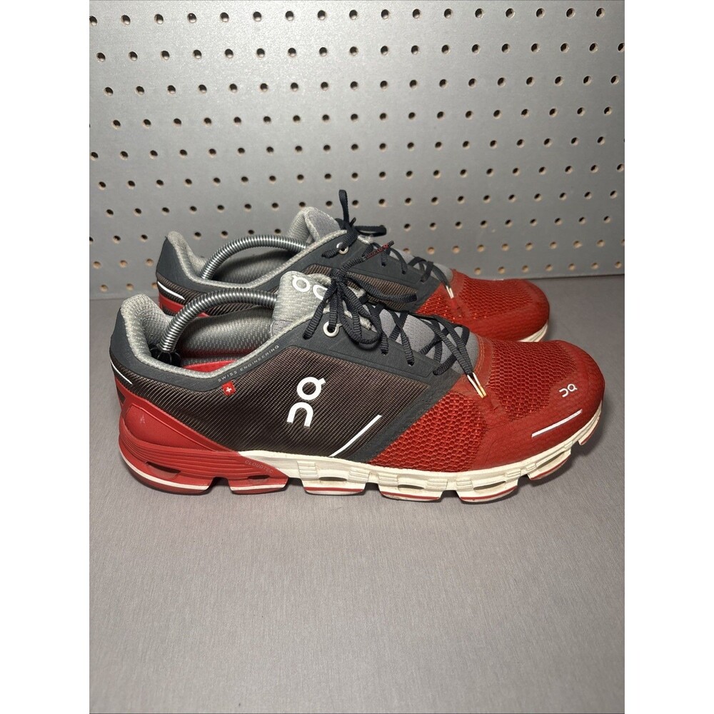On Cloud Cloudflyer Running Shoes Mens Sz 12 Red Gray Grey Sneakers Waterproof